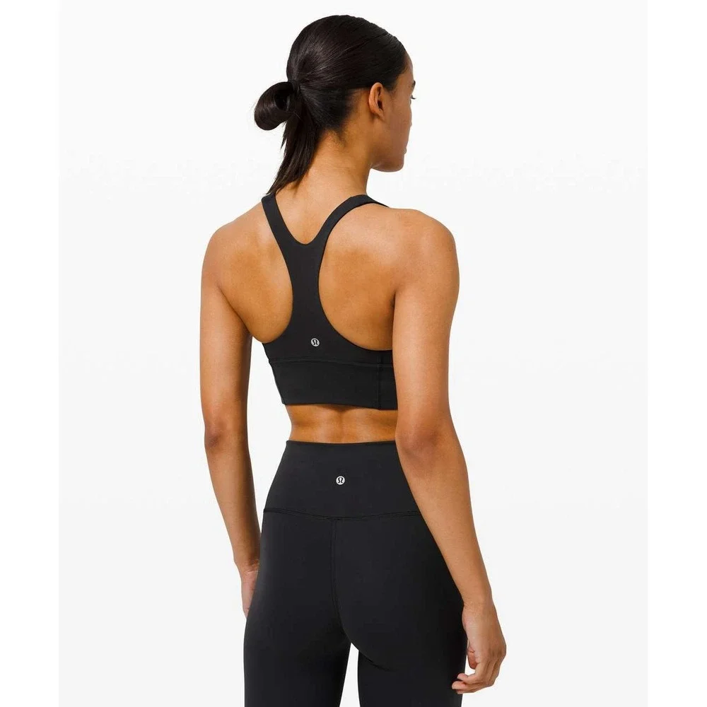 Lululemon‎ Black Wunder Train Long-Line Sports Bra Medium Support Sz 4 Gym